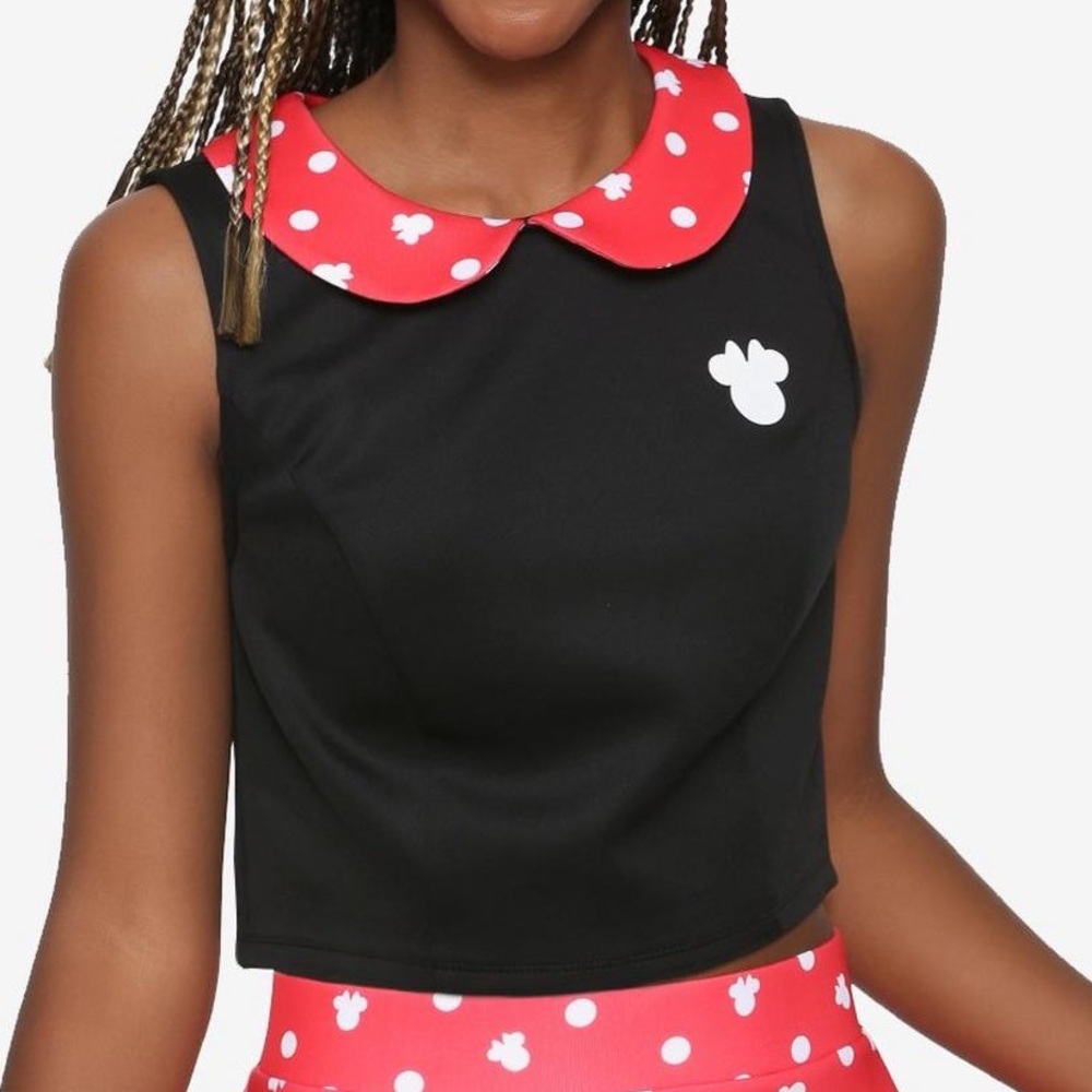 Disney Minnie Mouse NWT Girls Crop Tank Top Stretch Black Red White Size S